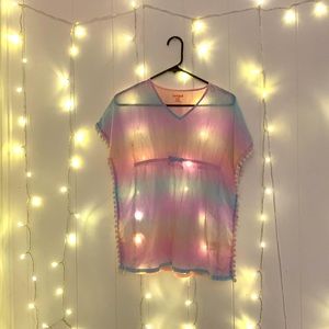 Pink and blue swim suit cover up